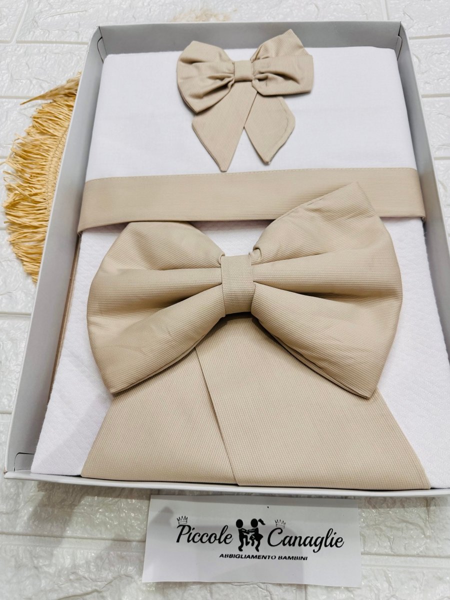 Set Completo Carrozzina fiocco beige Scr027104 - Piccole Canaglie - PC26424