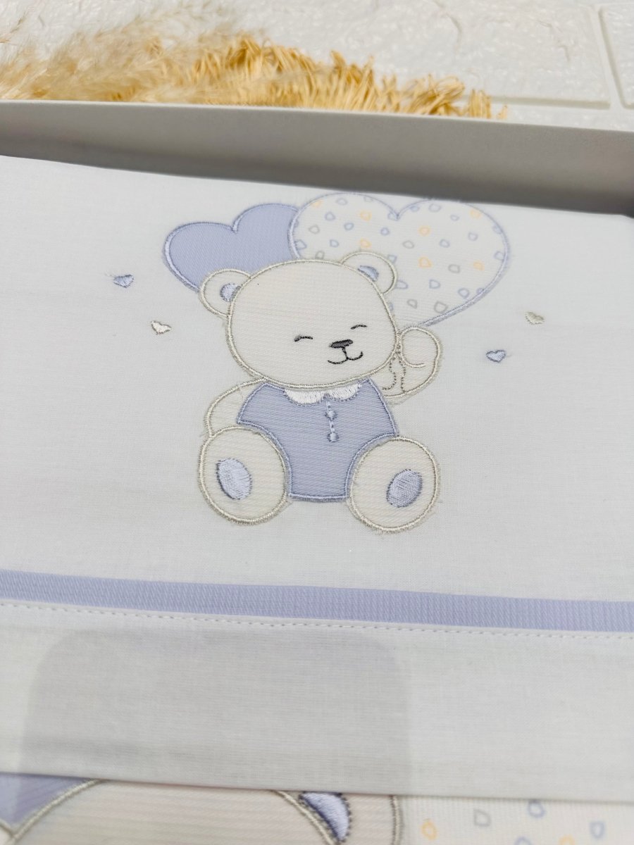 Set Completo Carrozzina Orso cuori Celeste Scr027171 - Piccole Canaglie - PC26421