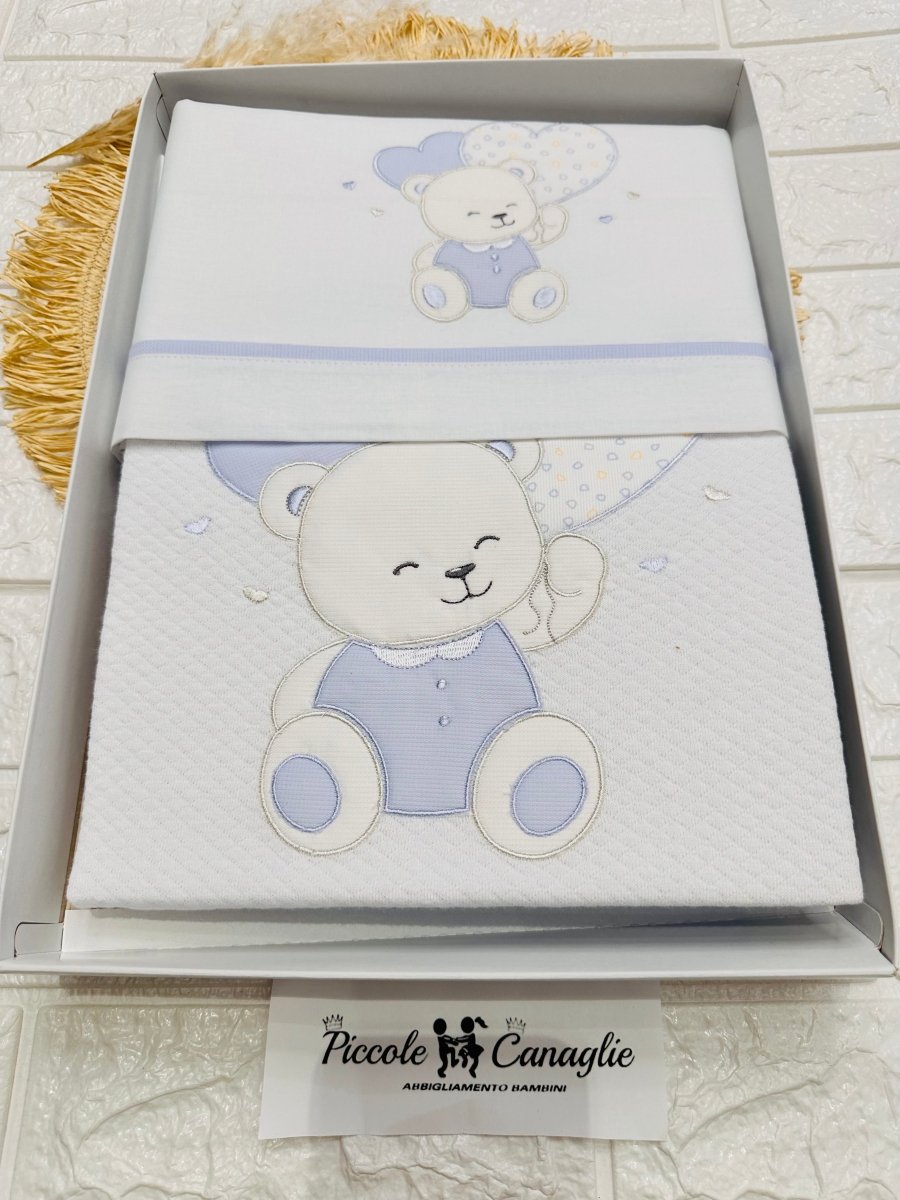 Set Completo Carrozzina Orso cuori Celeste Scr027171 - Piccole Canaglie - PC26421