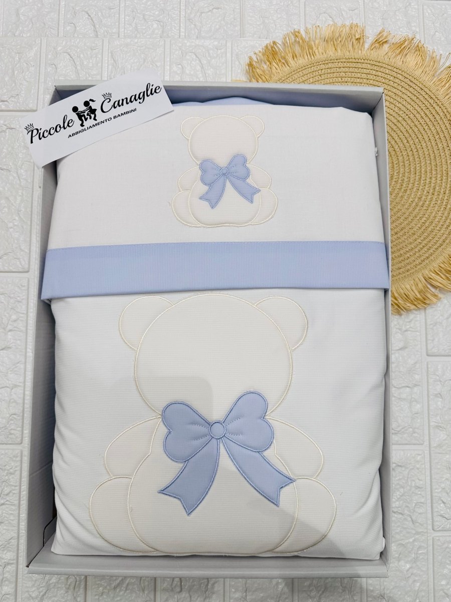 Set Completo Carrozzina orso Fiocco bienco/celeste SSCS028166 - Piccole Canaglie - PC23291
