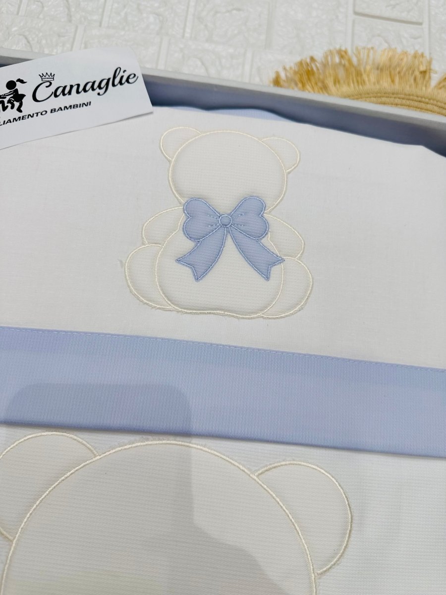 Set Completo Carrozzina orso Fiocco bienco/celeste SSCS028166 - Piccole Canaglie - PC23291