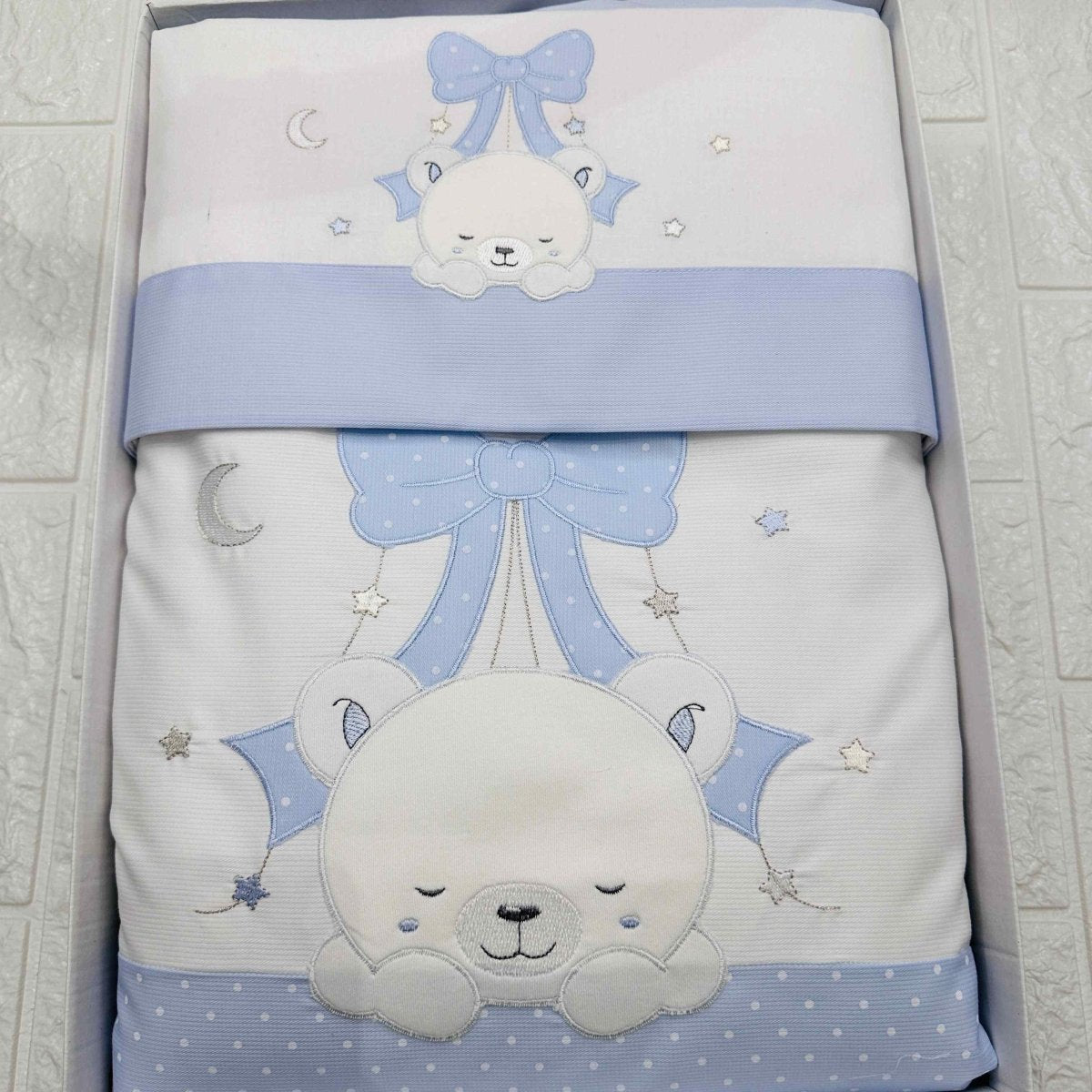 Set completo carrozzina orso fiocco celeste - Piccole Canaglie - PC20660