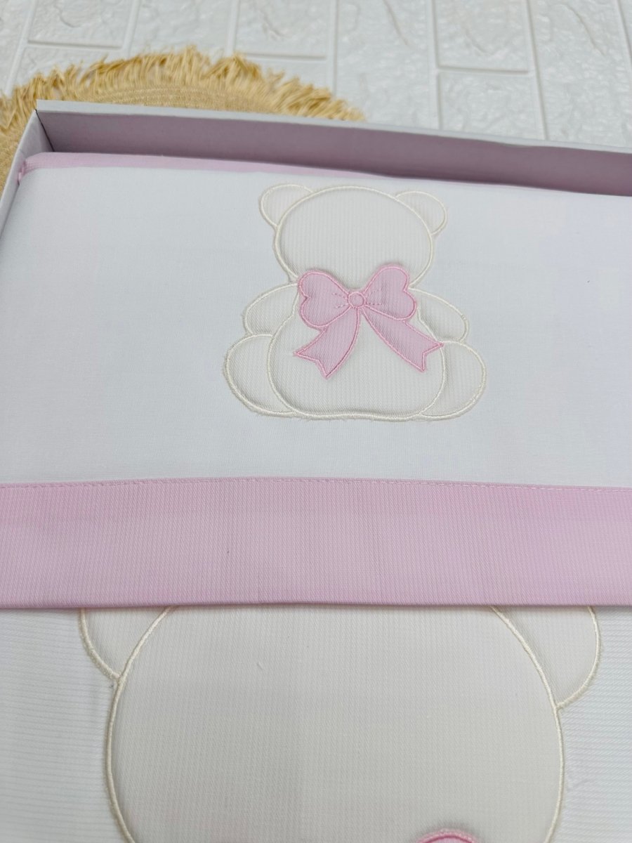 Set Completo Carrozzina Orso Fiocco rosa SSCS028166 - Piccole Canaglie - PC23753