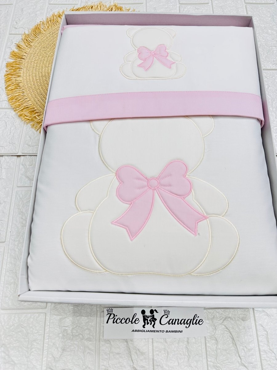 Set Completo Carrozzina Orso Fiocco rosa SSCS028166 - Piccole Canaglie - PC23753