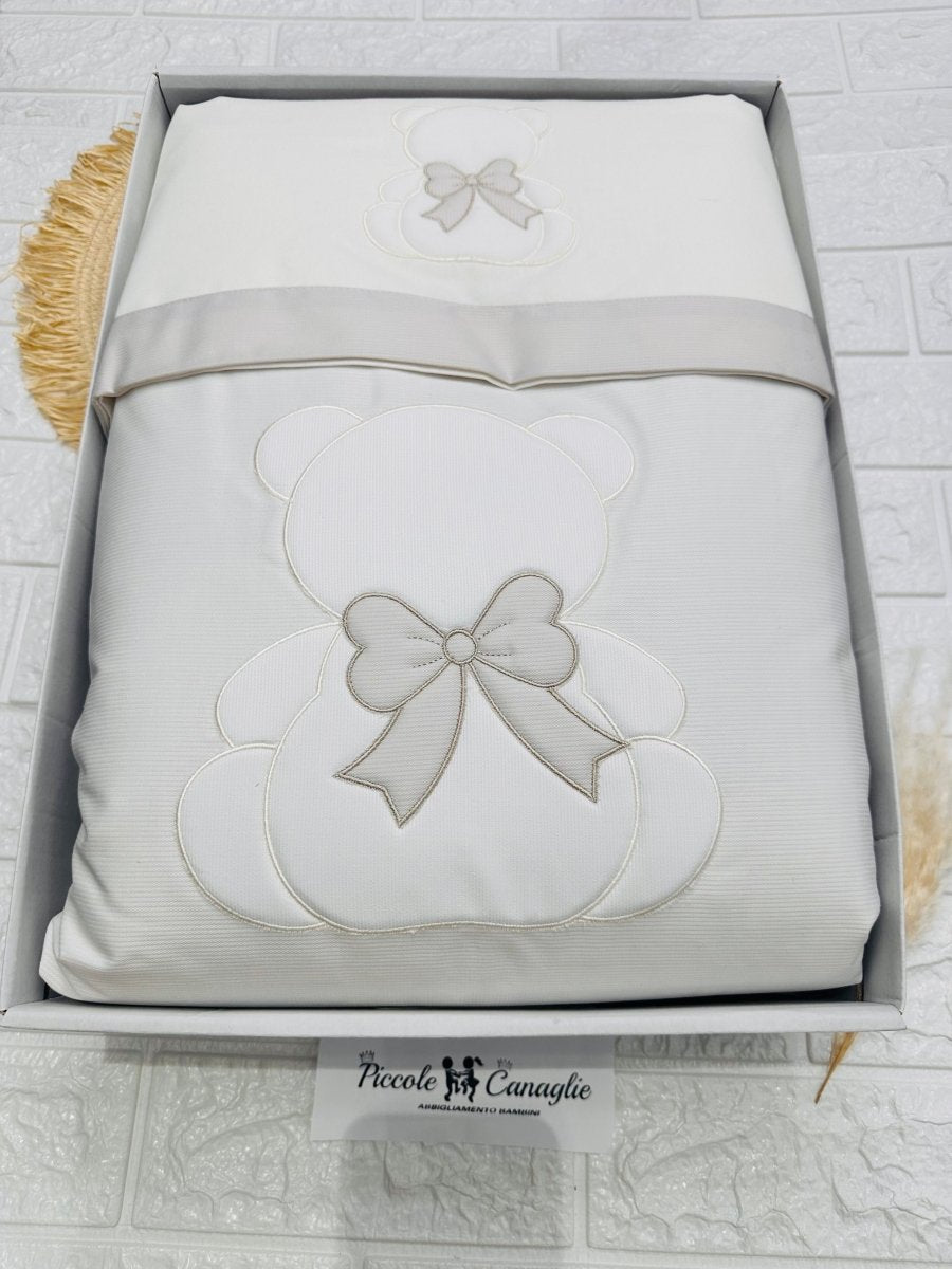 Set completo carrozzina orso fiocco sscs028166 tortora - Piccole Canaglie - PC26445