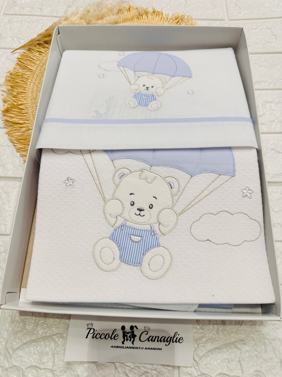 Set Completo Carrozzina Orso Paracadute Celeste Scr027175 - Piccole Canaglie - PC26431