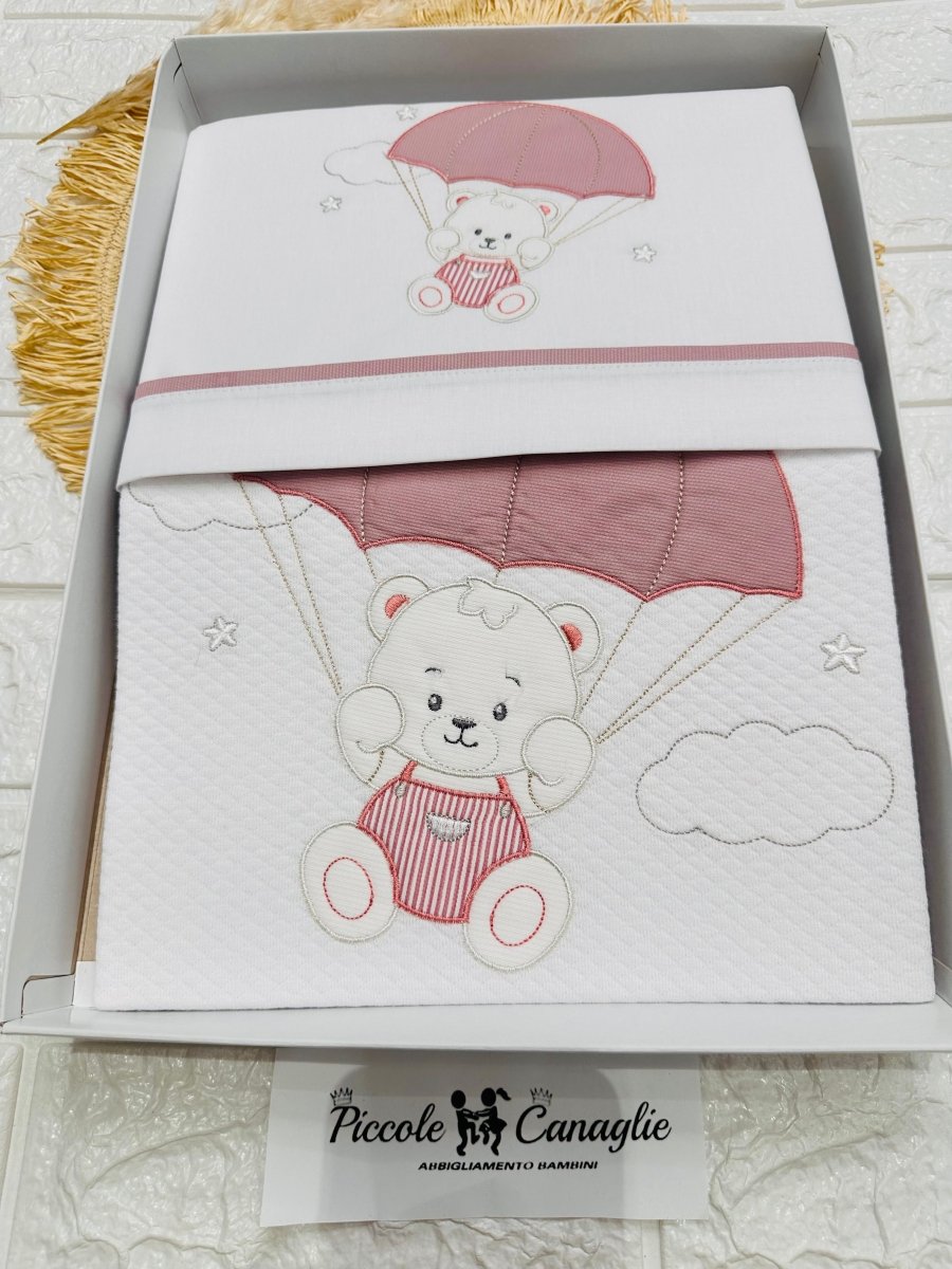 Set Completo Carrozzina Orso Paracadute rosa antico Scr027175 - Piccole Canaglie - PC26430