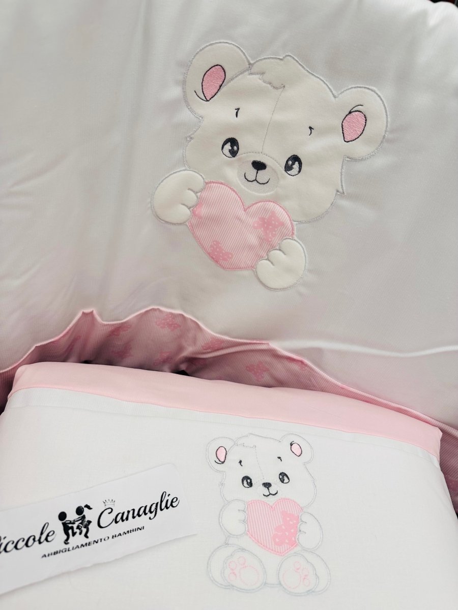 Set Completo Culla Orso Cuore Rosa Sls033157 - Piccole Canaglie - PC28467