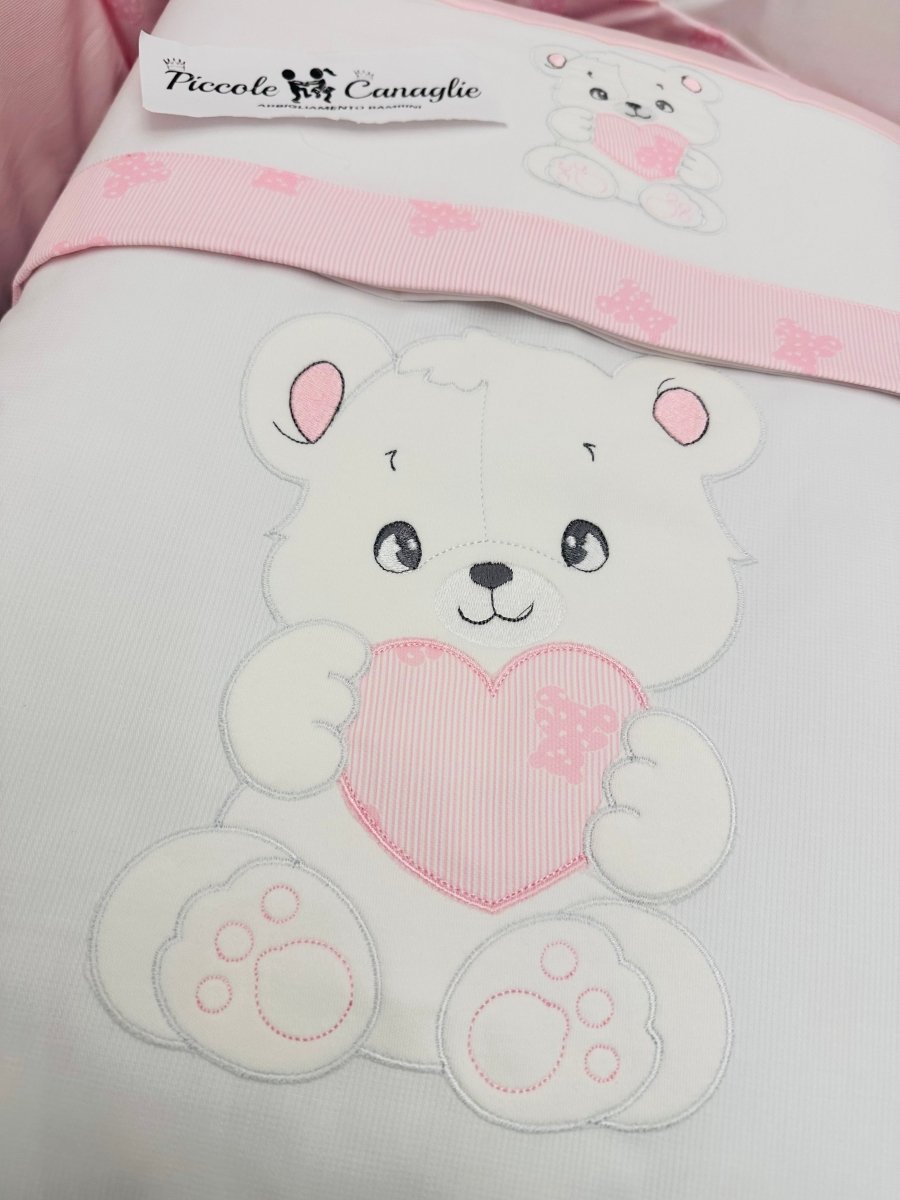 Set Completo Culla Orso Cuore Rosa Sls033157 - Piccole Canaglie - PC28467