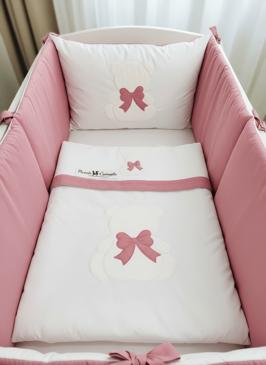 Set Completo Culla orso Fiocco Rosa antico SLS033166 - Piccole Canaglie - PC24079