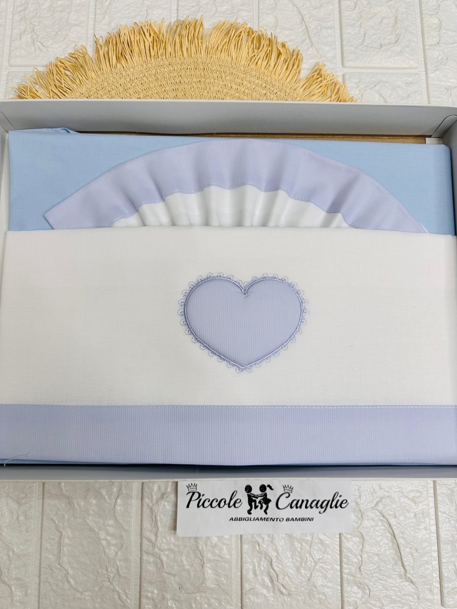 Set lenzuola carrozzina cuore celeste LC015105R - Piccole Canaglie - PC24069