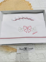 Set Lenzuola Carrozzina fiocchi rosa antico Lc015168 - Piccole Canaglie - PC26433