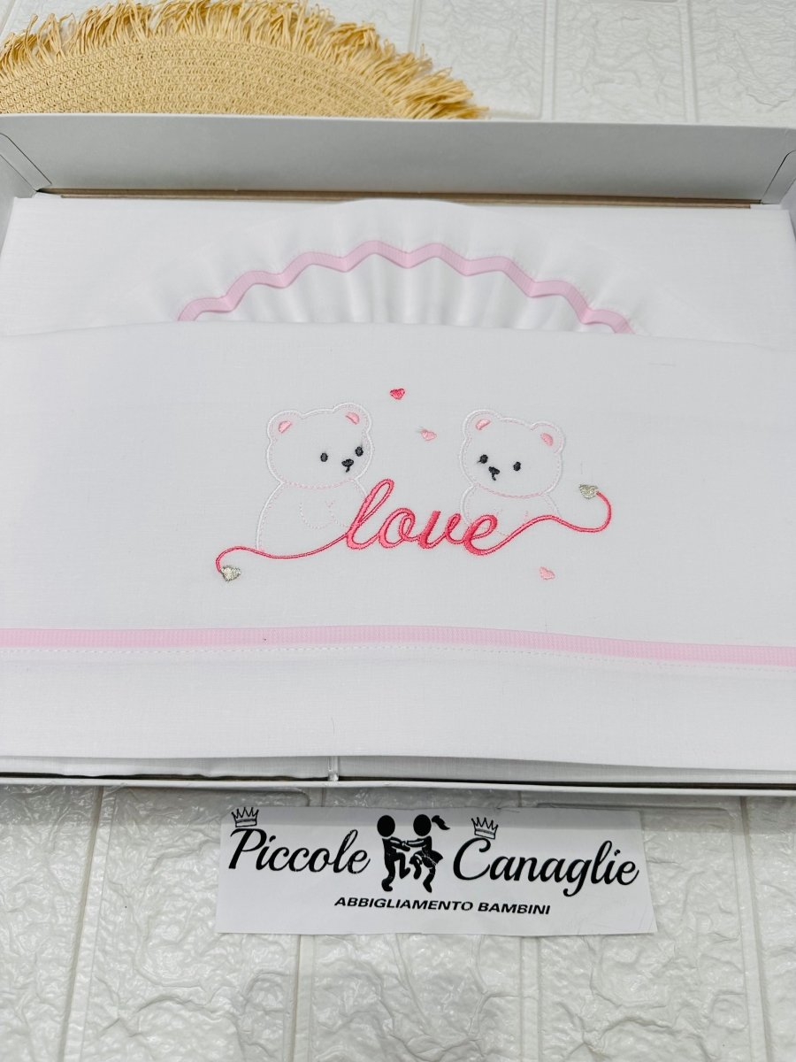 Set Lenzuola Carrozzina Love Rosa Lc015174 - Piccole Canaglie - PC25217