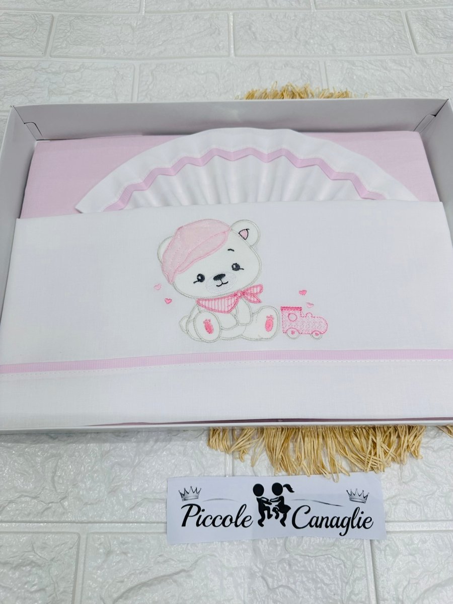 Set Lenzuola Carrozzina Orsetta Simpatica Rosa Lc015179 - Piccole Canaglie - PC30002