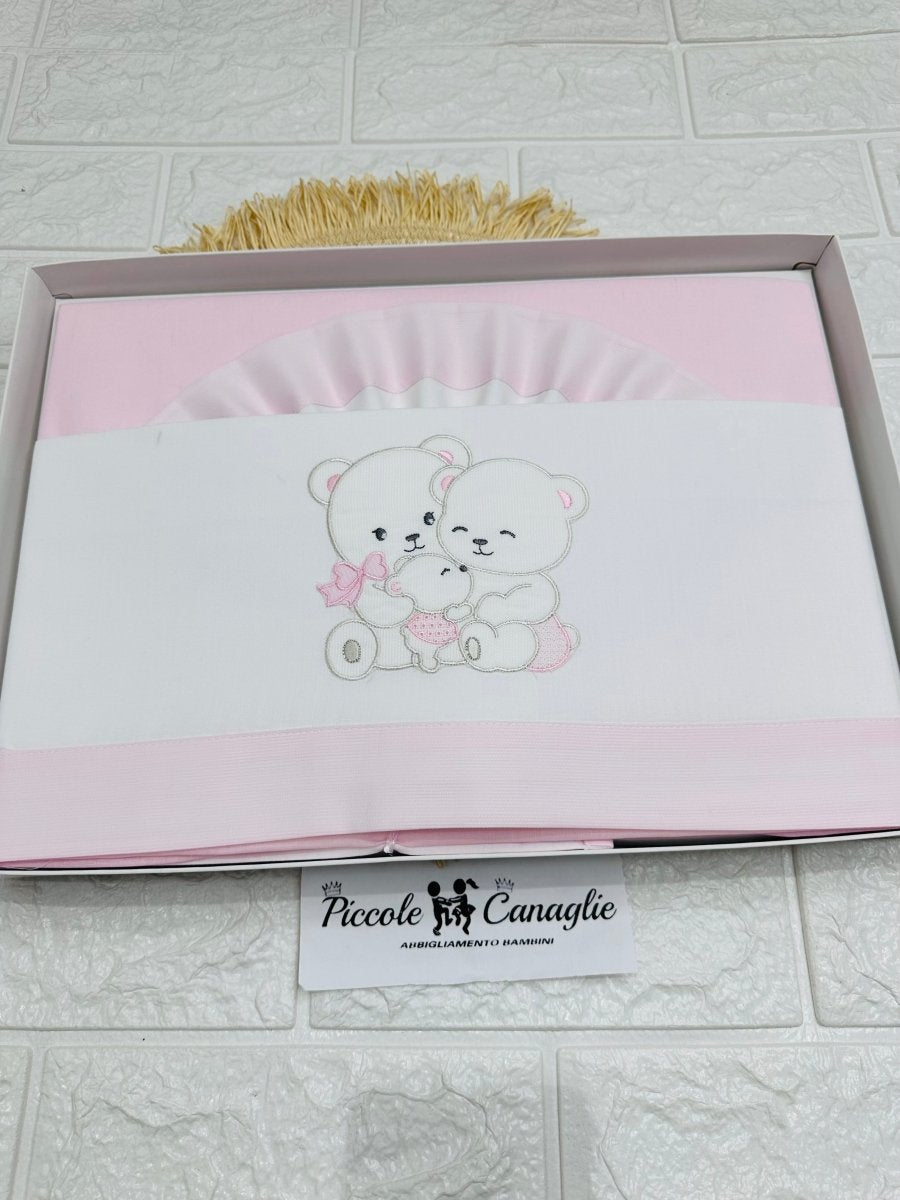Set Lenzuola Carrozzina Orsi Abbracci Rosa Lc015177 - Piccole Canaglie - PC27663