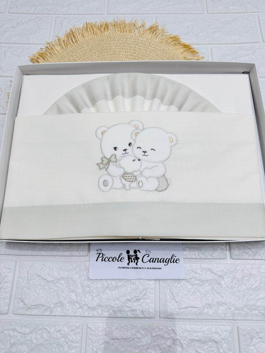 Set Lenzuola Carrozzina Orsi Abbraccio Beige Lc015177 - Piccole Canaglie - PC27584