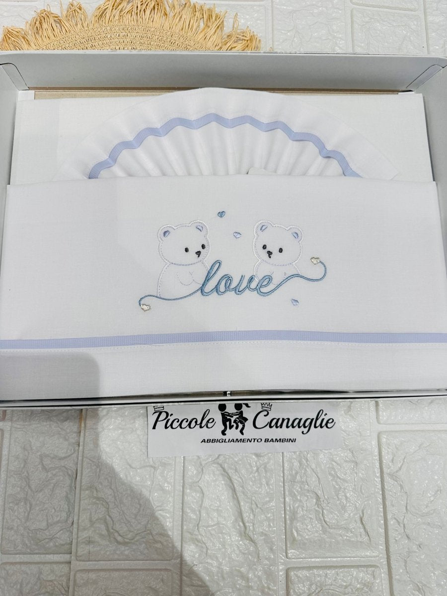 Set Lenzuola Carrozzina Orsi Love celeste Lc015174 - Piccole Canaglie - PC26411