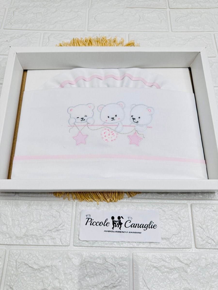 Set Lenzuola Carrozzina Orsi Stelle Rosa Lc015169 - Piccole Canaglie - PC27667