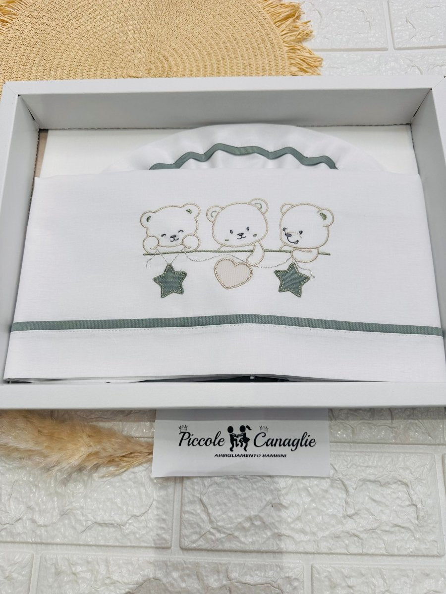 Set Lenzuola Carrozzina Orsi stelline verde Lc015169 - Piccole Canaglie - PC26441