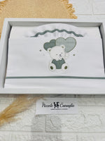 Set Lenzuola Carrozzina Orso cuore verde Lc015171 - Piccole Canaglie - PC26443