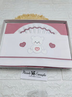 Set Lenzuola Carrozzina Orso Cuori Rosa Antico Lc015176 - Piccole Canaglie - PC27664