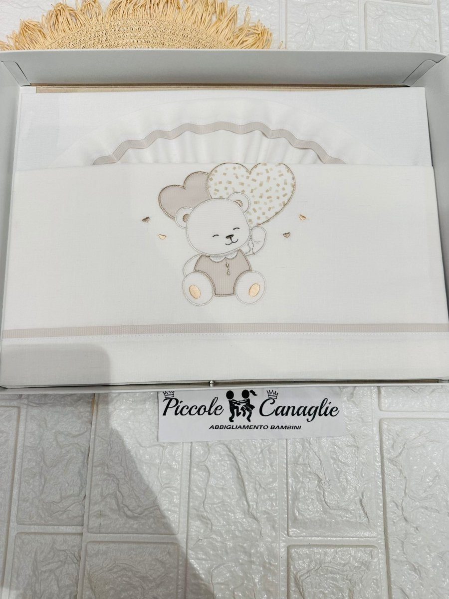 Set Lenzuola Carrozzina Orso cuori tortora Lc015171 - Piccole Canaglie - PC26413