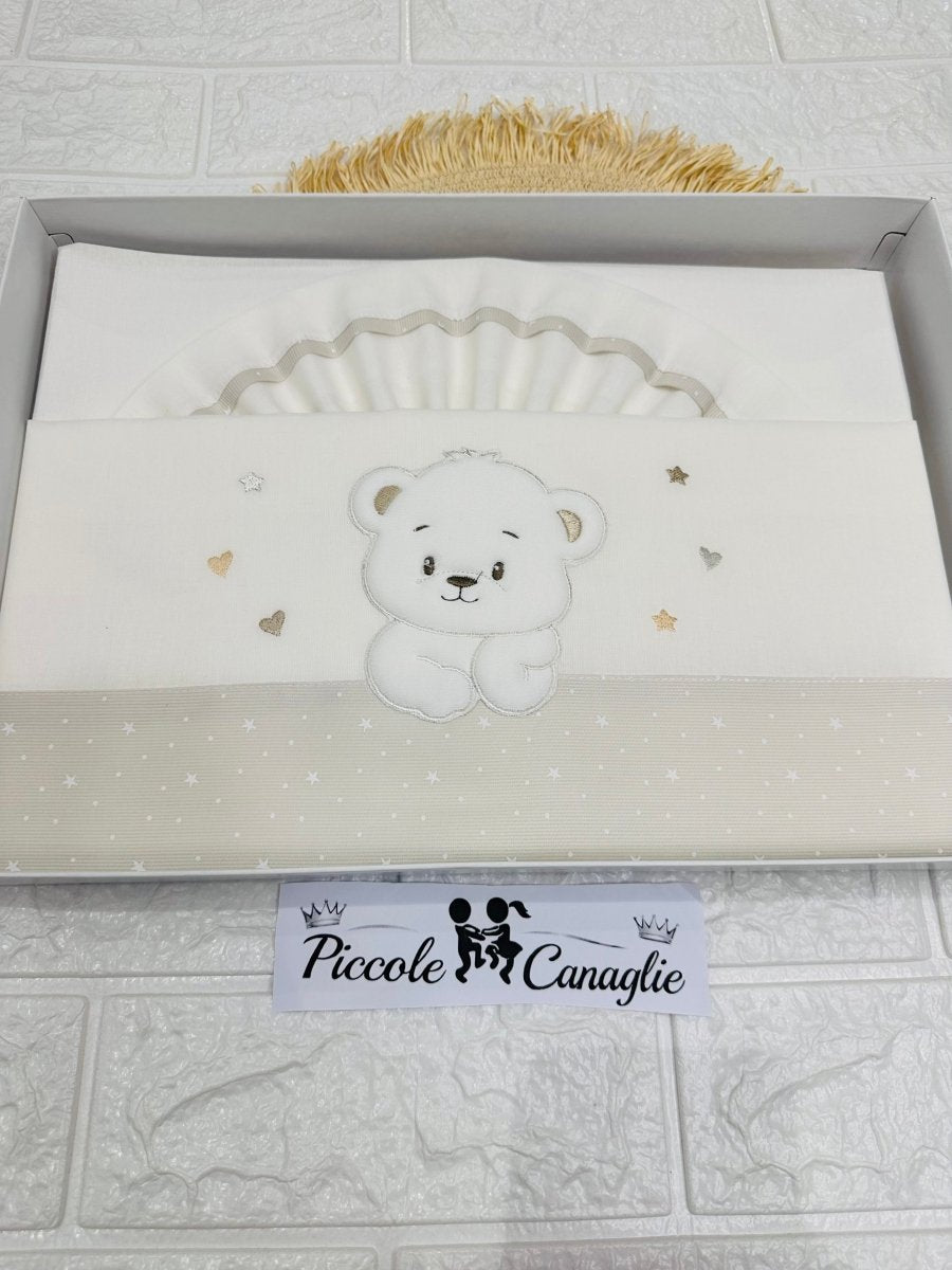 Set Lenzuola Carrozzina Orso D’Ogni D’Oro Beige Lc015180 - Piccole Canaglie - PC30007