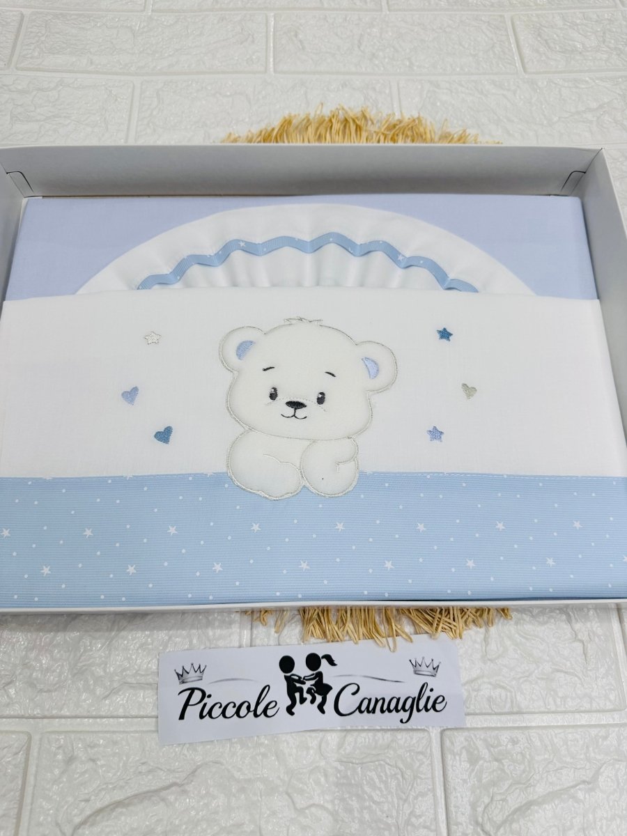 Set Lenzuola Carrozzina Orso D’Ogni D’Oro Celeste Lc015180 - Piccole Canaglie - PC30003