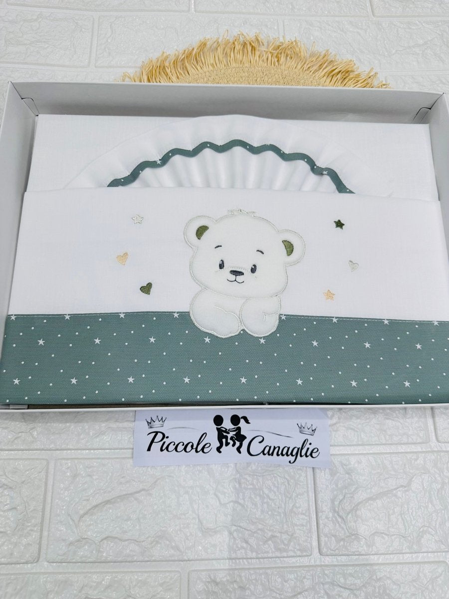 Set Lenzuola Carrozzina Orso D’Ogni D’Oro Verde Lc015180 - Piccole Canaglie - PC30004