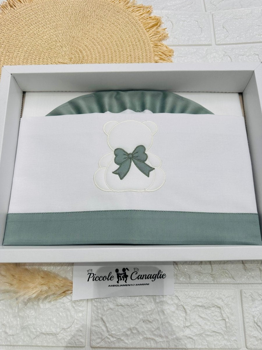 Set Lenzuola Carrozzina Orso fiocco Lc015166 - Piccole Canaglie - PC26437