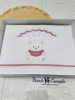 Set Lenzuola Carrozzina Orso Love Rosa Antico Lc015172 - Piccole Canaglie - PC25214
