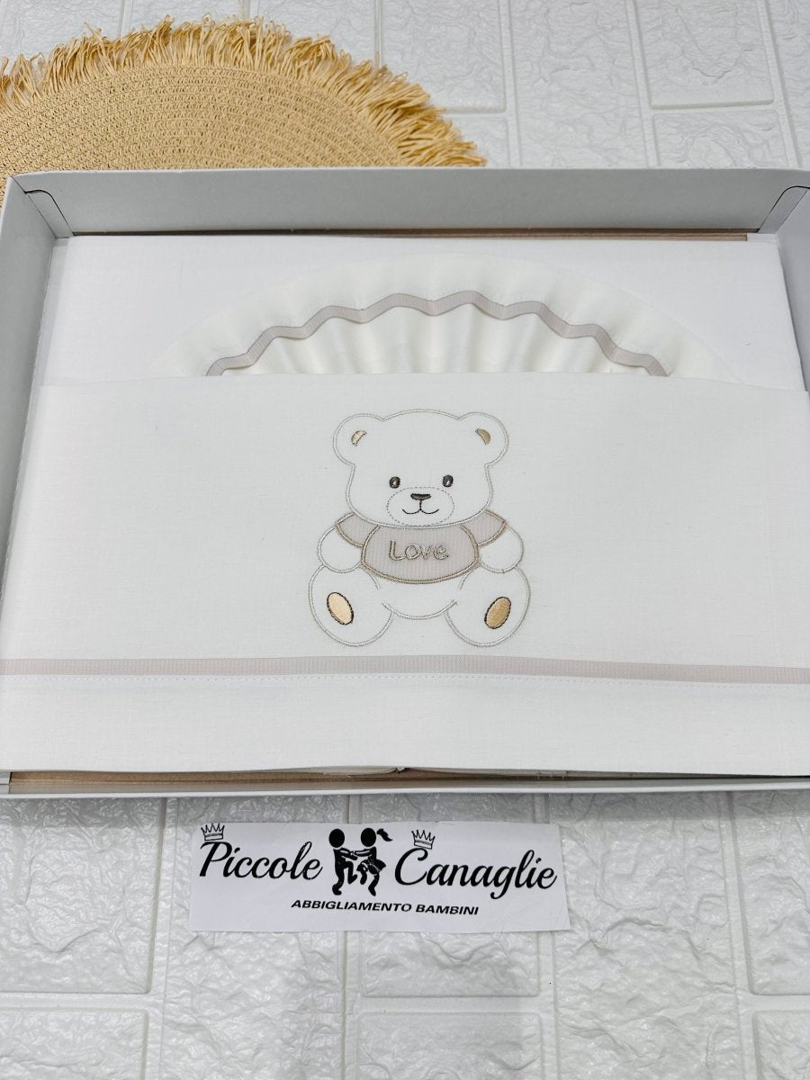 Set Lenzuola Carrozzina Orso Love Tortora Lc015172 - Piccole Canaglie - PC25222