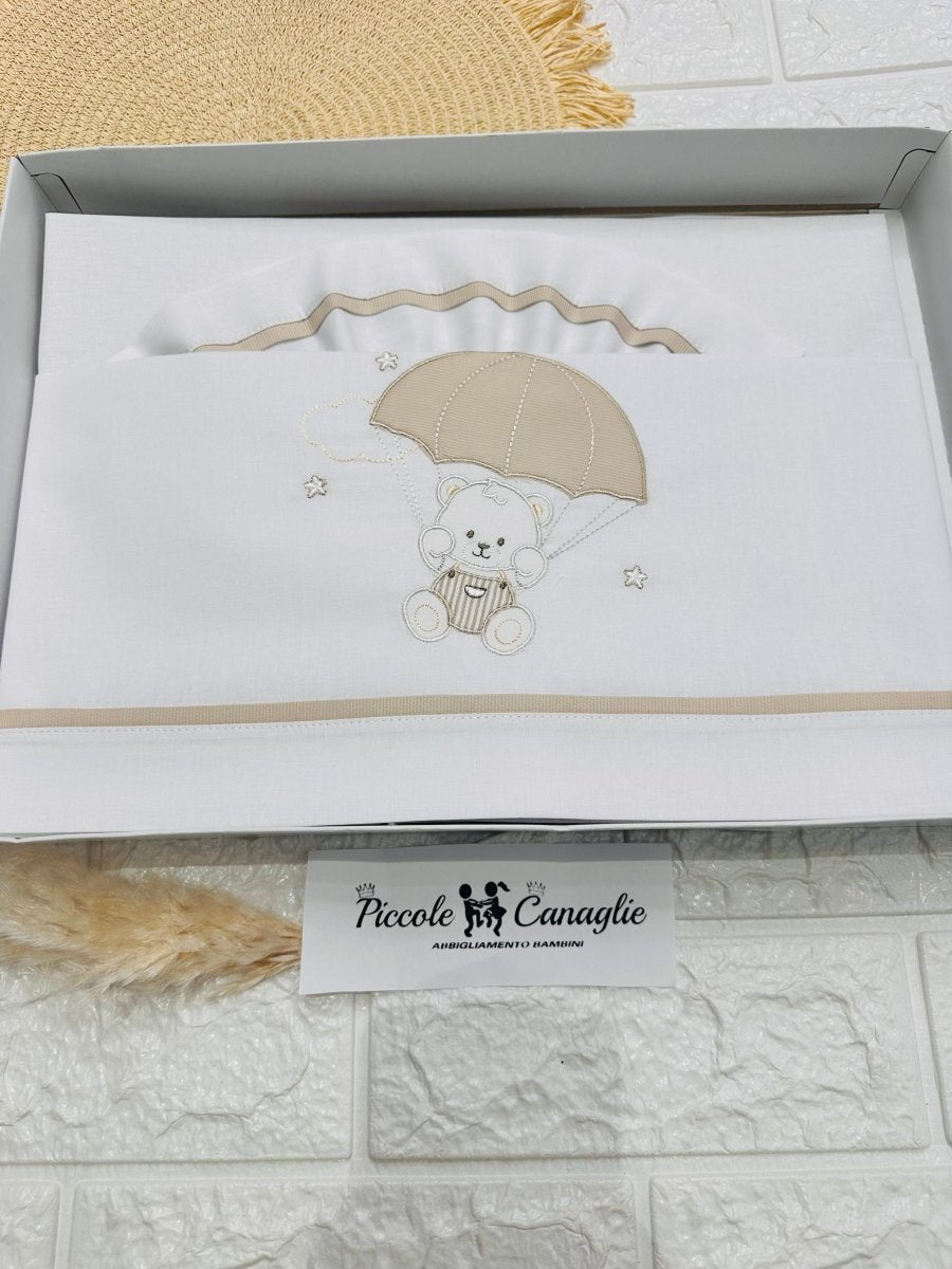 Set Lenzuola Carrozzina orso paracadute beige Lc015175 - Piccole Canaglie - PC26438