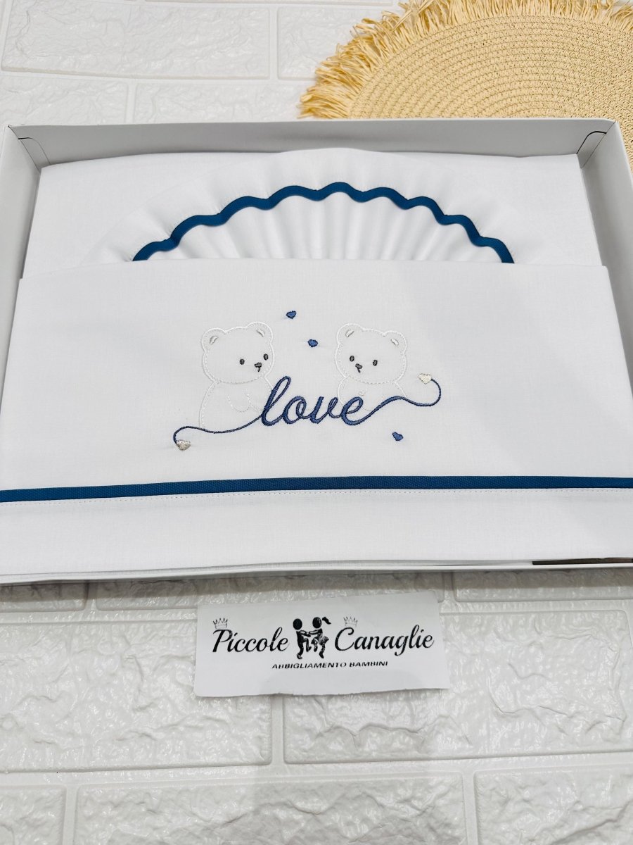 Set Lenzuola Culla Blu Orsetti Love Ll018174 - Piccole Canaglie - PC29749