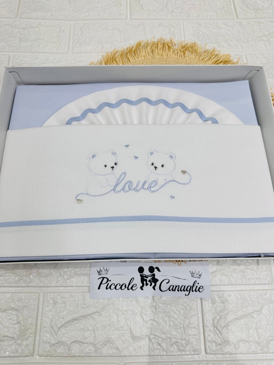 Set Lenzuola Culla Orsi Love Celeste Ll018174 - Piccole Canaglie - PC30012
