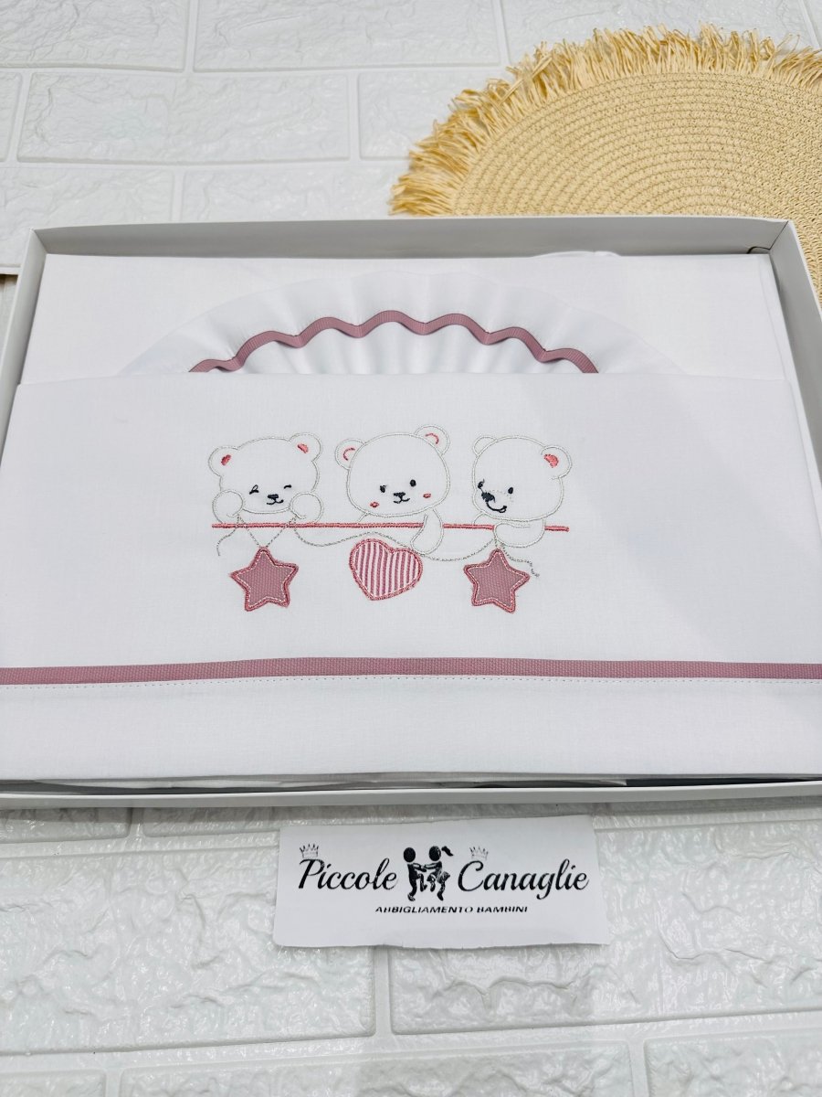 Set Lenzuola Culla Orsi Stella Cuore Ll018169 - Piccole Canaglie - PC29751