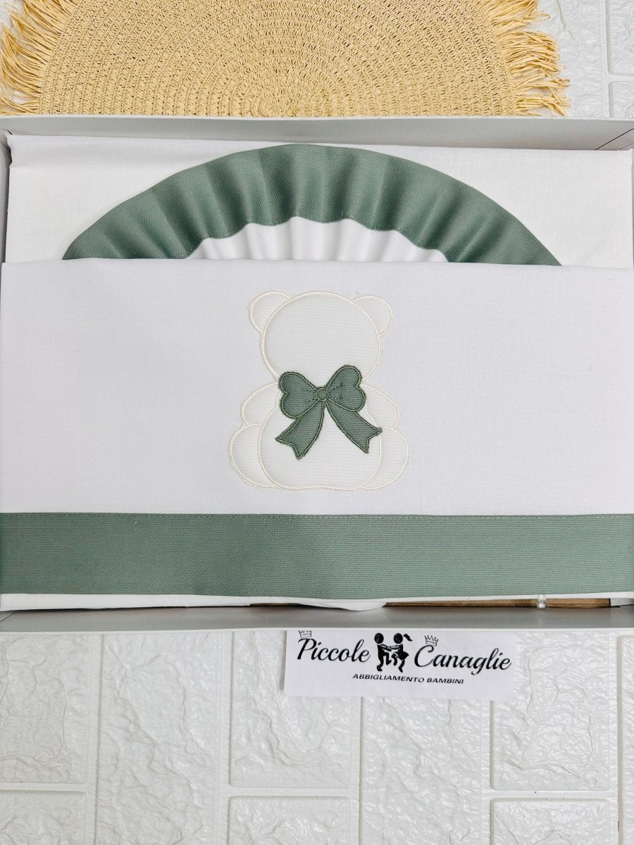Set lenzuola culla orso fiocco dietro verde LL018166 - Piccole Canaglie - PC24066
