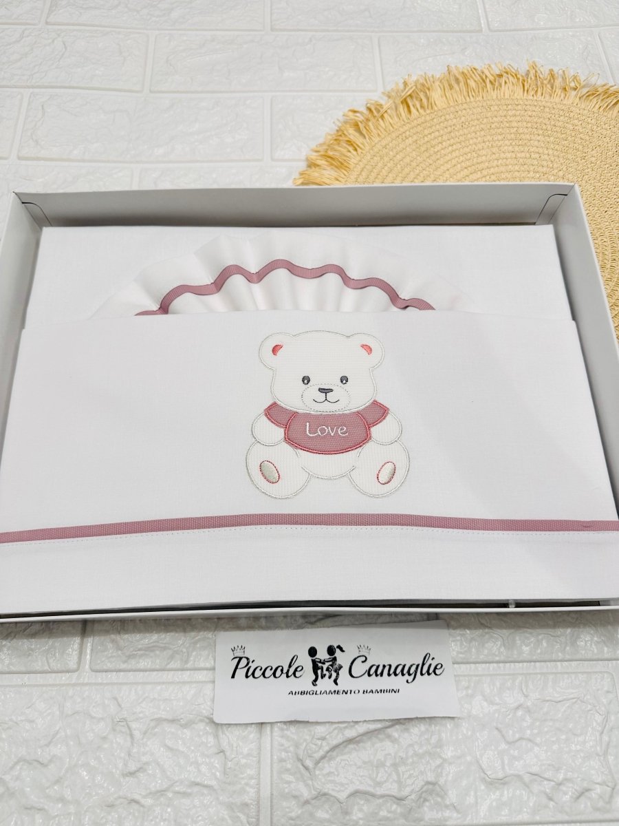 Set Lenzuola Culla Rosa Antico Orso Love Ll018172 - Piccole Canaglie - PC29754