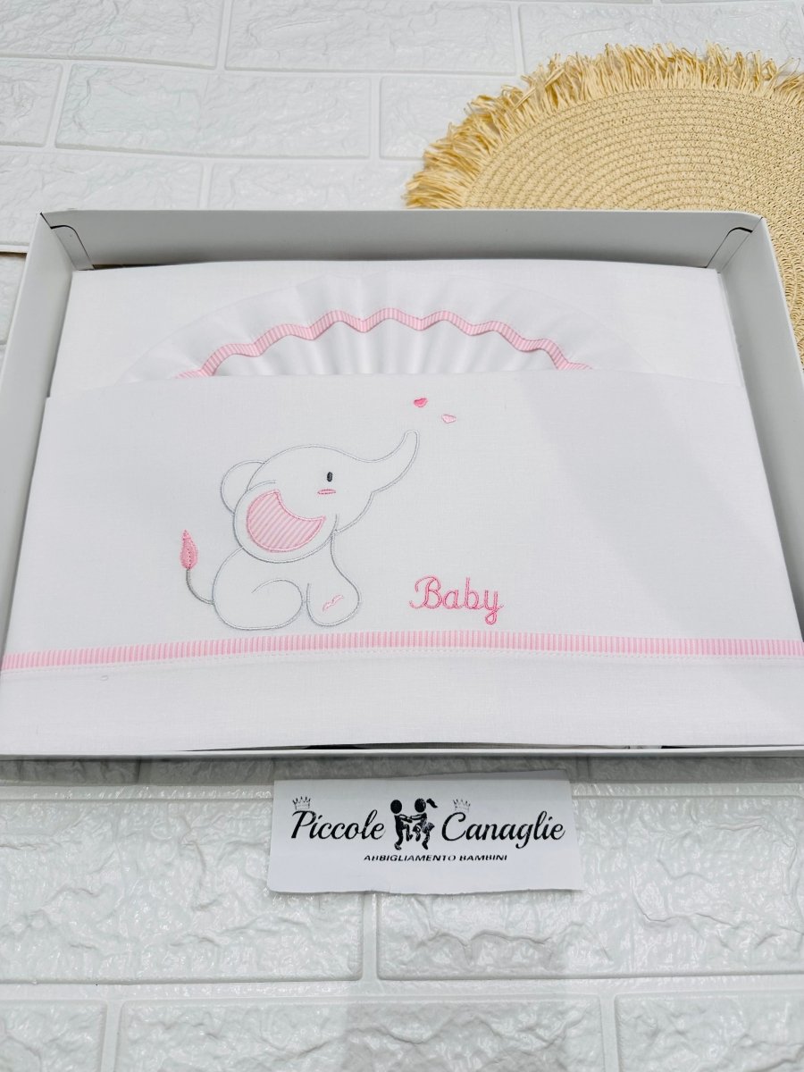 Set Lenzuola Culla Rosa Elefante Ll018158 - Piccole Canaglie - PC29750