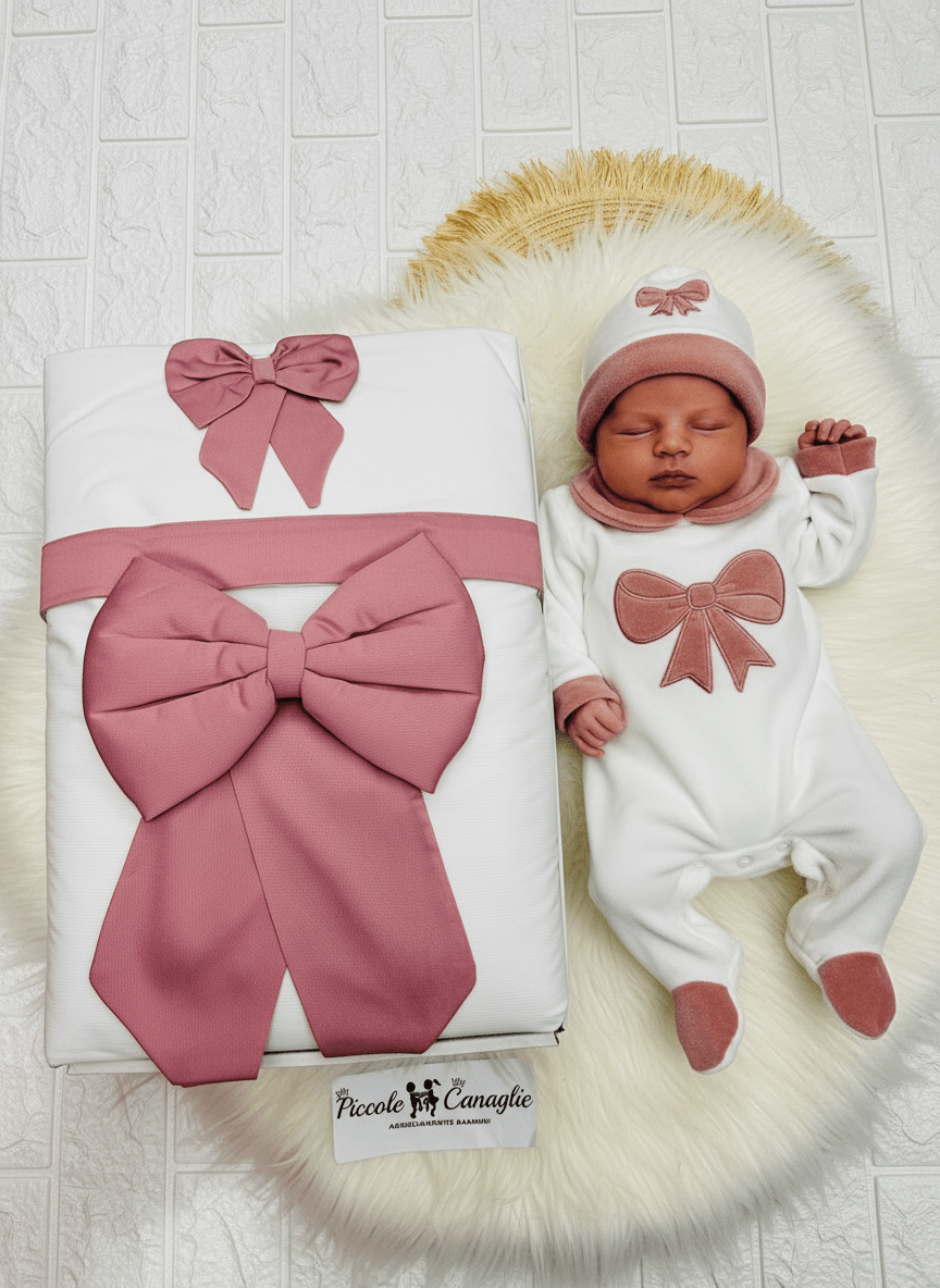 Set nascita Ciniglia Fiocco Rosa Antico - Piccole Canaglie - 