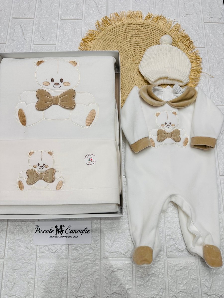 Set Nascita ciniglia Orsetto Fiocco Beige - Piccole Canaglie - 