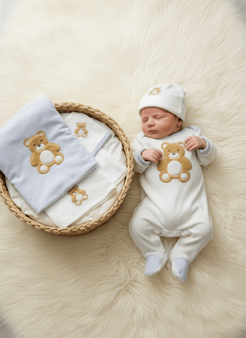 Set Nascita Ciniglia Orso Peluche Celeste - Piccole Canaglie - 