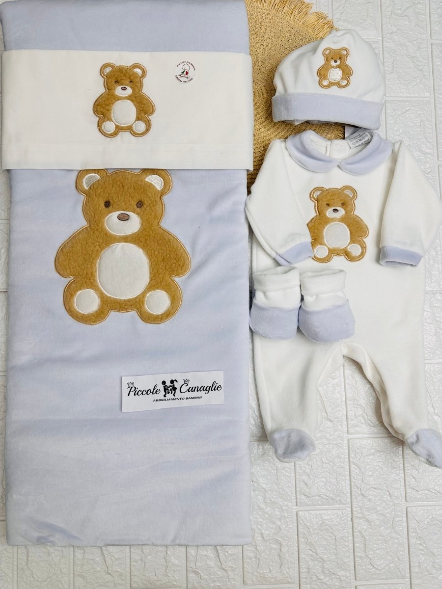 Set Nascita Ciniglia Orso Peluche Celeste - Piccole Canaglie - 