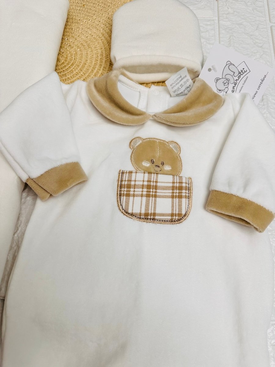 Set Nascita Ciniglia Orso Taschino Quadri Beige - Piccole Canaglie - 