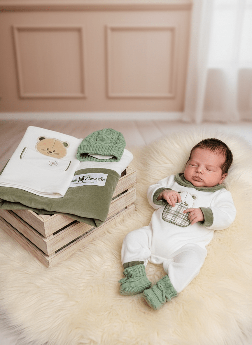 Set Nascita Ciniglia Orso Taschino Quadri Verdi - Piccole Canaglie - 