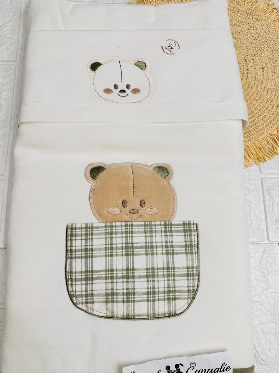 Set Nascita Ciniglia Orso Taschino Quadri Verdi - Piccole Canaglie - 