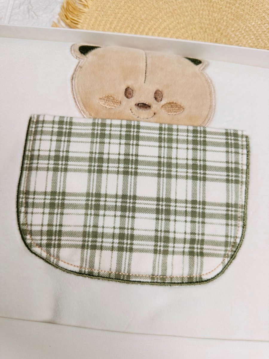 Set Nascita Ciniglia Orso Taschino Quadri Verdi - Piccole Canaglie - 