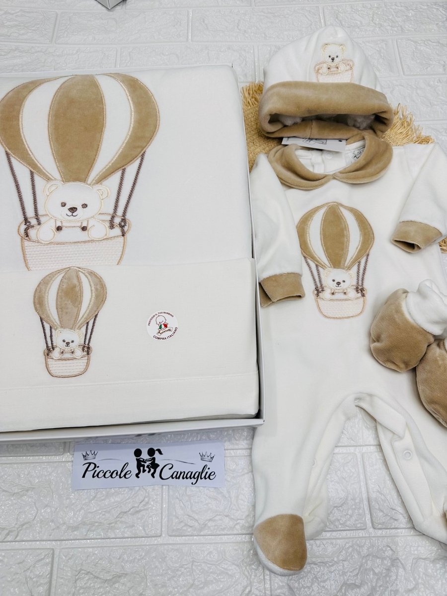 Set Nascita Ciniglia Tenerotti Orsetto Mongolfiera 35526 Beige - Piccole Canaglie - PC30042