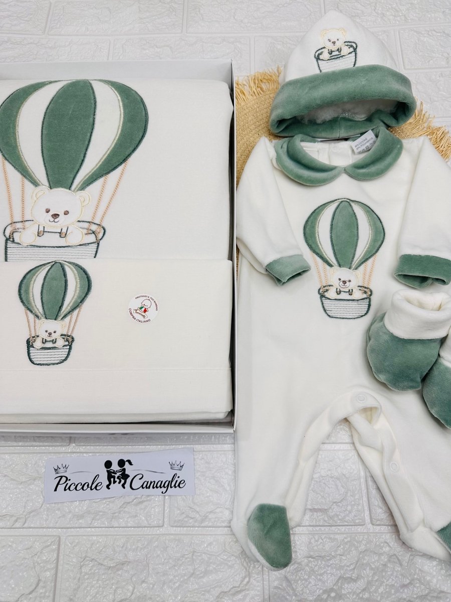 Set Nascita Ciniglia Tenerotti Orsetto Mongolfiera 35526 Verde - Piccole Canaglie - PC30044