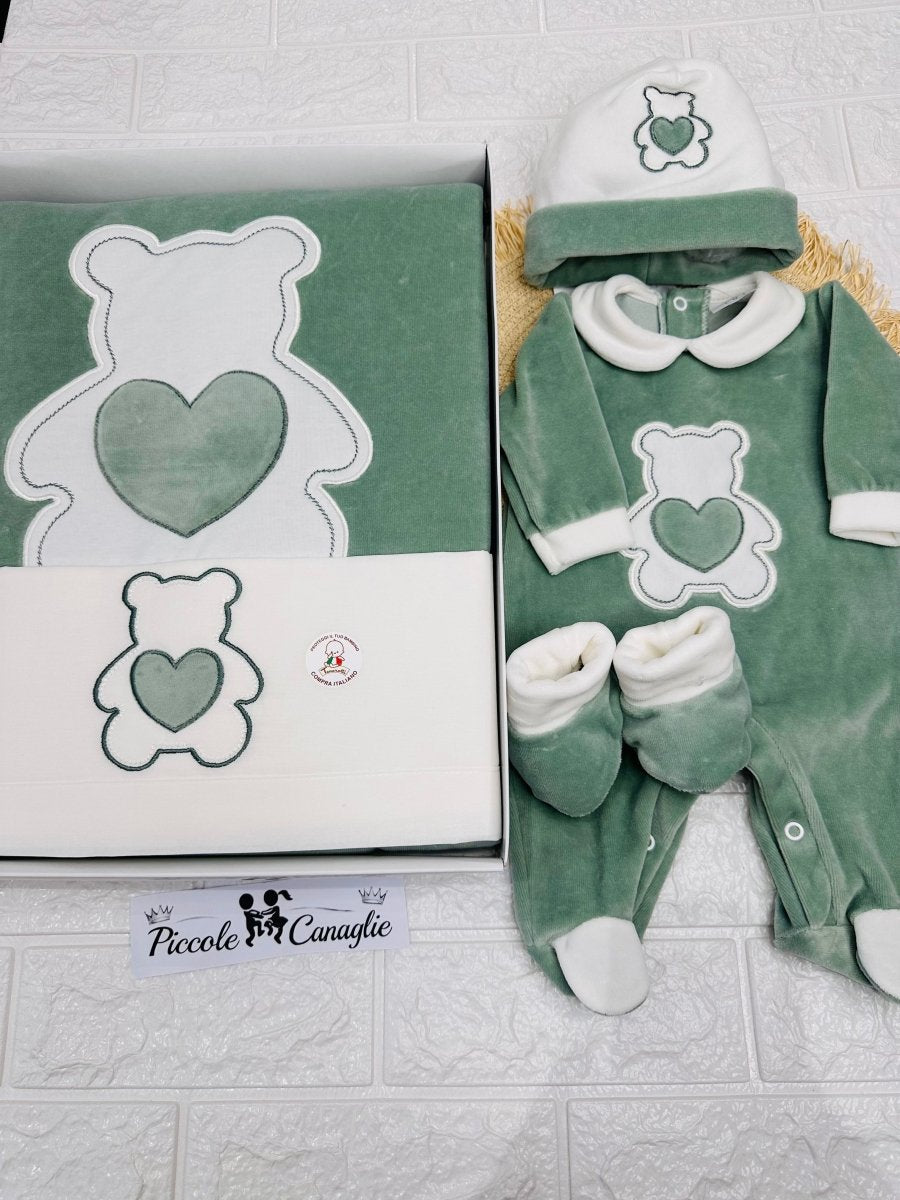 Set Nascita Ciniglia Tenerotti Orso Cuore Tenero 35509 Verde - Piccole Canaglie - PC30041